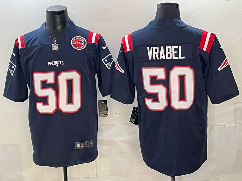 Men 2026 New England Patriots #50 Vrabel Blue Nike Limited NFL Jersey 04